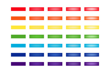 Rectangular rainbow colors button set for menu, mobile or website interface. Vector blank glossy web buttons rainbow colors isolated on white.