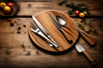 fork and knife on wooden table