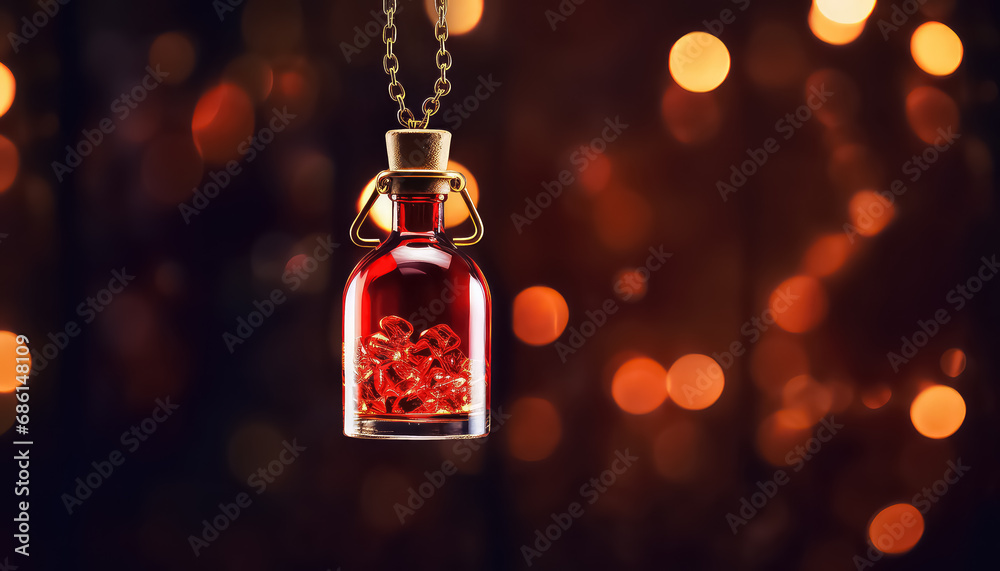 Wall mural a jar of blood or an elixir with a chain world cancer day concept