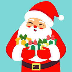 Christmas Santa Claus with gifts. Character vector illustration