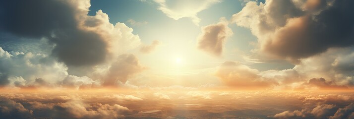 beautiful skyscape, sunlight, sunbeam, sun rays, landscape, cinematic panoramic view. generative AI