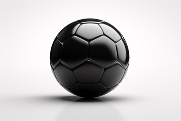 An isolated black soccer ball set against a pristine white backdrop.