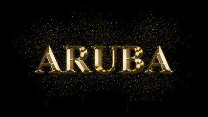 ARUBA Gold Text Effect on black background, Gold text with sparks, Gold Plated Text Effect, country name