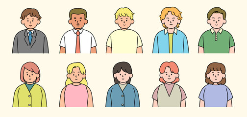 Outline avatars profile set, office workers, simple icon style, character design, vector illustration.