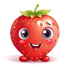 Fototapeta premium Cute cartoon 3d character strawberry with eyes on white background