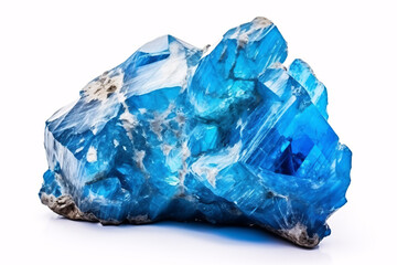 A blue semiprecious gemstone, called turkvenit, isolated on a white background; a feature of geology.