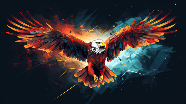 Eagle flying swoop from lines triangles