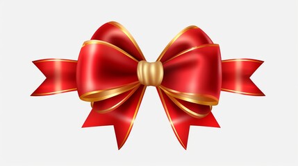red ribbon and bow with gold isolated against white background
