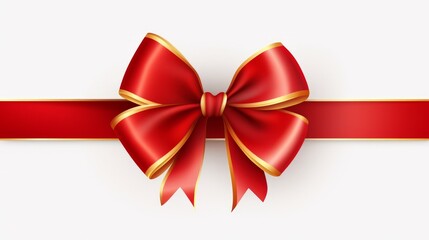 red ribbon and bow with gold isolated against white background