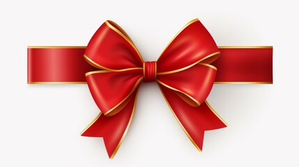 red ribbon and bow with gold isolated against white background