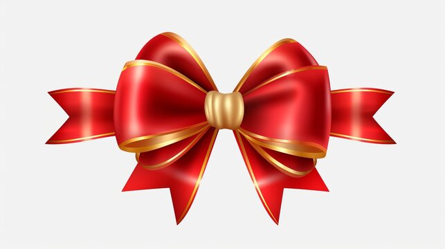 red ribbon and bow with gold isolated against white background