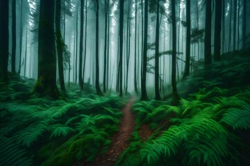 forest in the morning with fog