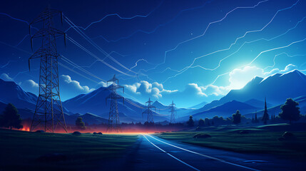 Electric power transmission - obrazy, fototapety, plakaty