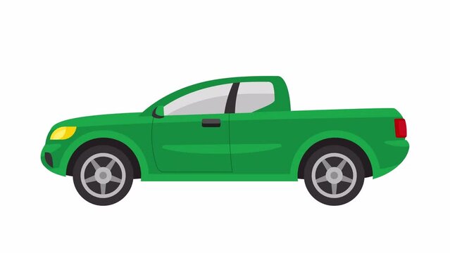 Moving pickup truck. Loopable 2d animation video. Motion graphics with alpha channel.