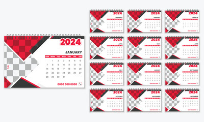 Modern 12 pages desk calendar template for the year 2024. Corporate and business planner diary.