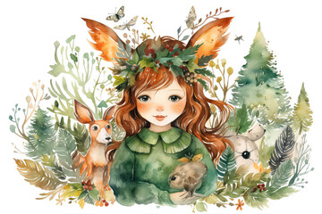 Portrait of a fairy-tale winter fairy on a white background