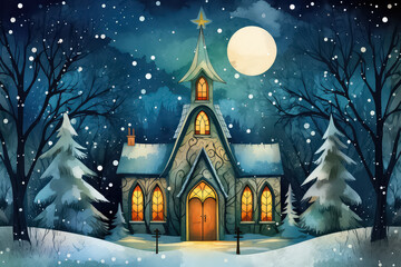 Cozy church at christmas night