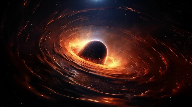 Image of a black hole surrounded by the vast expanse of a galaxy.