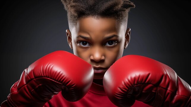 Image of a boy wearing boxing gloves.