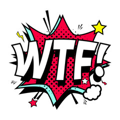 Comic speech bubble expression text wtf. Pop art sound effects. Vector illustration