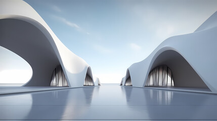 3d render of abstract futuristic architecture with empty concrete floor