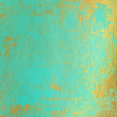 Colorful gold and cyan leather background. Artistic scrapbook paper universal