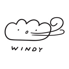 Windy. Cute cloud blowing wind. Weather forecast icon. Kids education. Vector outline illustration