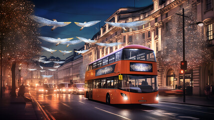 Roads of Heritage: A Tourist's Odyssey on the Double Decker Bus in the UK background ai generated