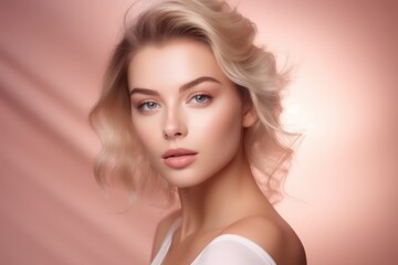 Fototapeta premium Close up of beautiful face. Glow skin and plump lips with natural makeup