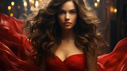 Naklejka premium Woman in a red dress.