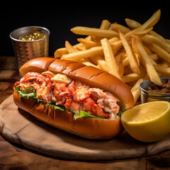 Delicious Lobster Roll with Crispy Fries