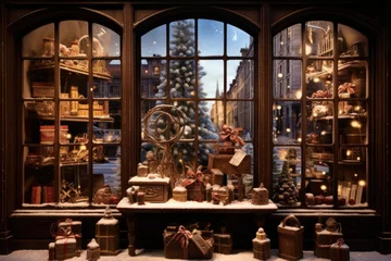Foto op Plexiglas Christmas window display of a coffee and chocolate store © Veniamin Kraskov