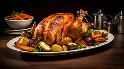 Fototapeta premium Succulent Roasted Chicken with Roasted Vegetables