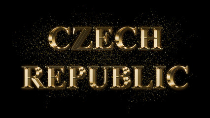 CZECH REPUBLIC Gold Text Effect on black background, Gold text with sparks, Gold Plated Text Effect, country name