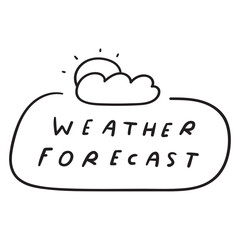 Weather forecast. Hand drawn badge. Black color. Vector illustration on white background.