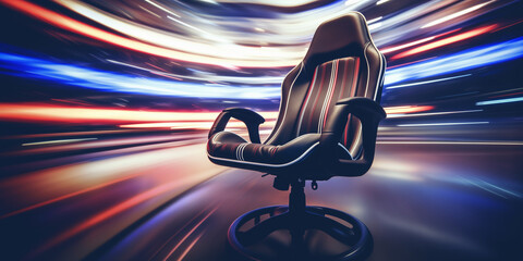 speed lines of a mechanical gaming chair in motion - obrazy, fototapety, plakaty