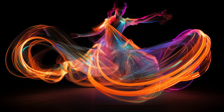 Dancing woman with light trails - Powered by Adobe