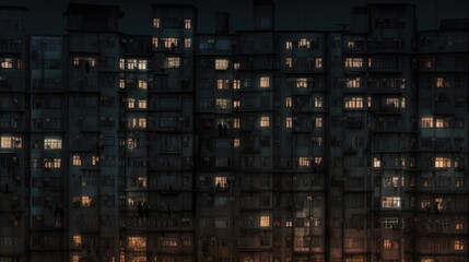 Windows of an apartment building in the evening