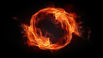 Burning flames forming a circle on a black background.