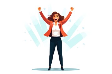 Very happy businesswoman rejoices at a successful project on white background