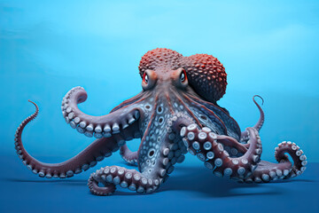 Obraz premium close up octopus isolated on blue background