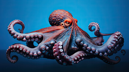 close up octopus isolated on blue background