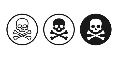 Obraz premium Skull and crossbones icon set. Skull and bones danger warning sign. Skull vector illustration
