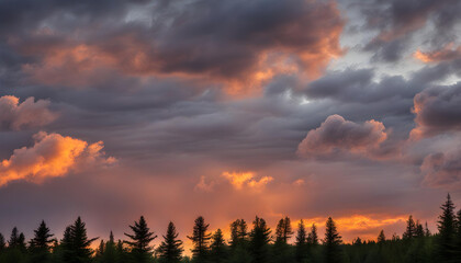 Dramatic cloudscape summer orange sunset.