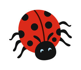 Cute wild insect. Icon or sticker with beautiful red ladybug. Spotted insect or flying beetle. Funny garden or wild animal. Cartoon flat vector illustration isolated on white background