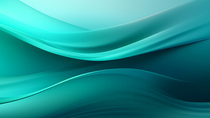 Abstract silk teal waves design with smooth curves and soft shadows on clean modern background. Fluid gradient motion of dynamic lines on minimal backdrop