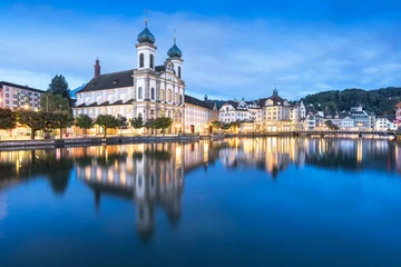 Deurstickers Lucerene, Switzerland views of the cathedral at blue hour. © SeanPavonePhoto