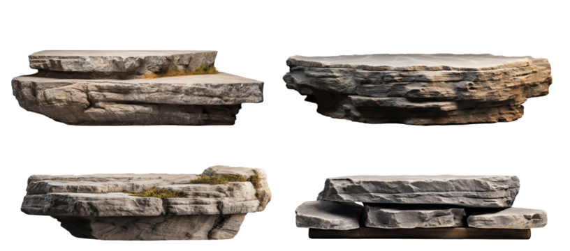 Set of flat rock podiums for product display, cut out
