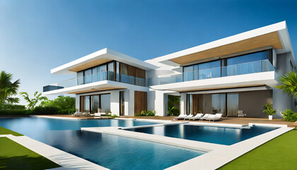 Fototapeta premium Moderne Villa mit Schwimmecken
