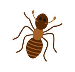 Cute wild insect. Sticker with small brown ant. Child drawing of bug or beetle. Funny garden or wild animal. Cartoon flat vector illustration isolated on white background